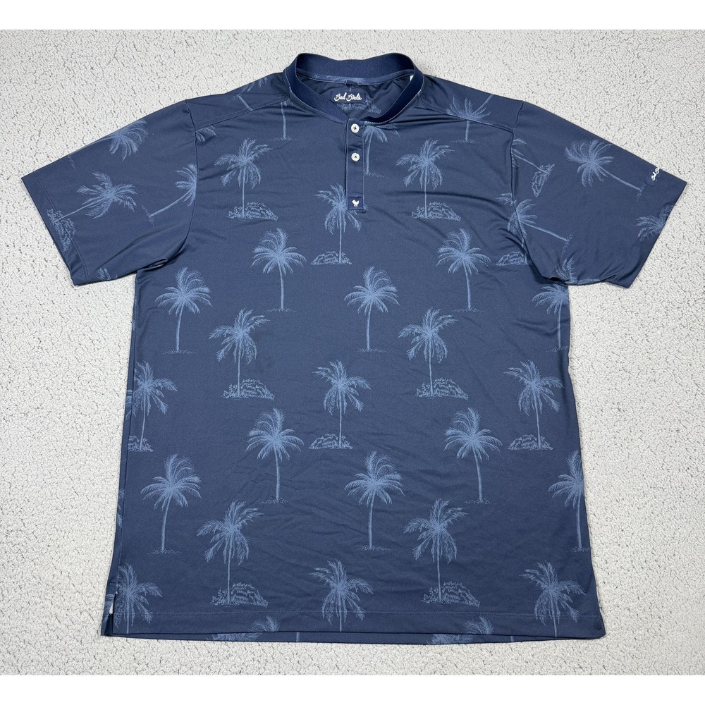 Bad Birdie Polo Shirt Mens XL Blue Palm Print Golf Performance Stretch Tropical